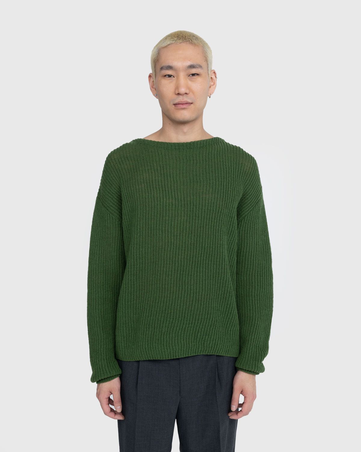 Auralee – Hard Twist Wool Rib Knit Boat Neck Pullover Green