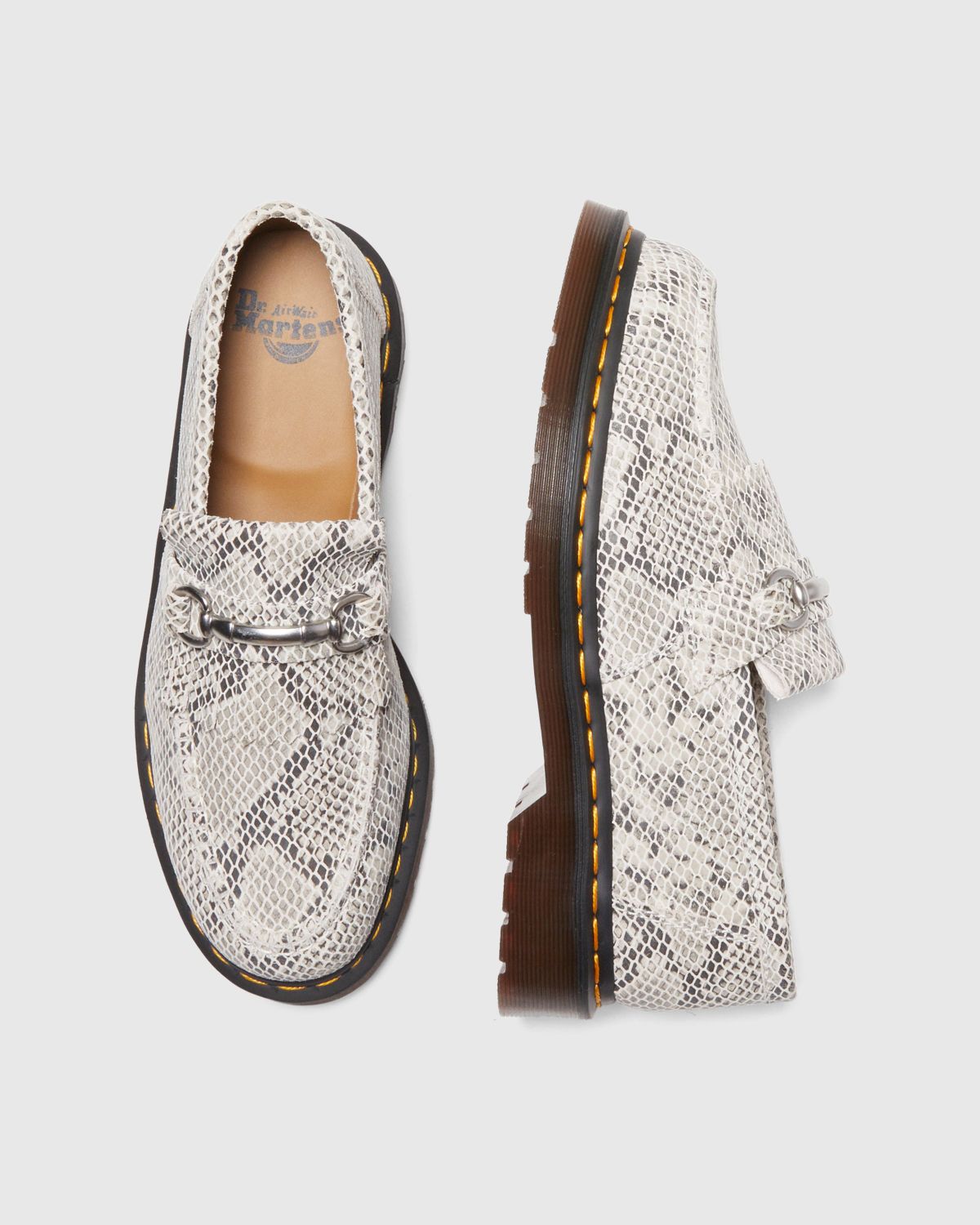 Dr. Martens – Adrian Snaffle Python Print Suede Loafers Sand/Black ...