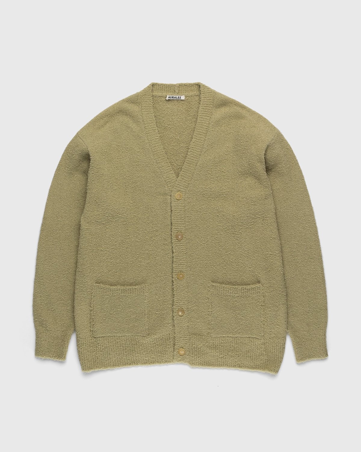 Auralee – Cotton Linen Shaggy Knit Cardigan Light Green - Knitwear - Green - Image 1