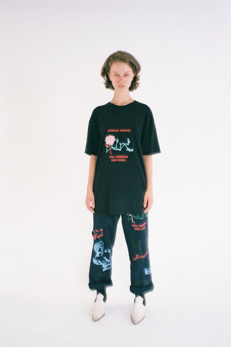 A model wears new pieces from the Jungles Jungles SS20 Collection
