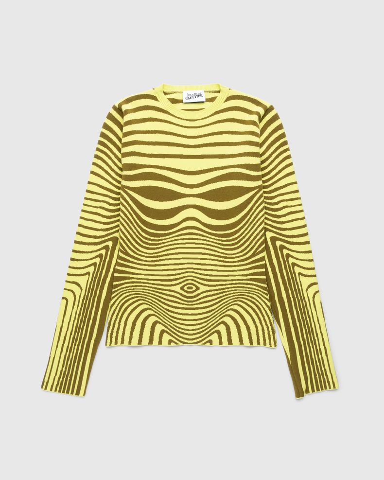 Jean Paul Gaultier – Long Sleeves Crew Neck Morphing Stripes Green