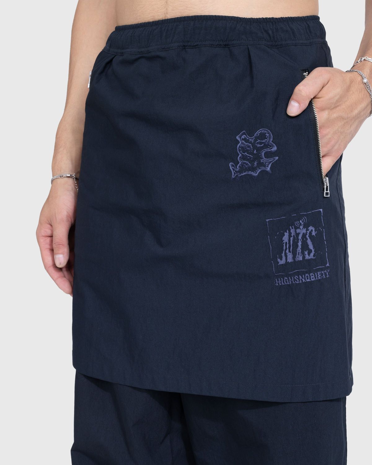 NTS x Highsnobiety – Brushed Nylon Skirt Navy - Skirts - Black - Image 6