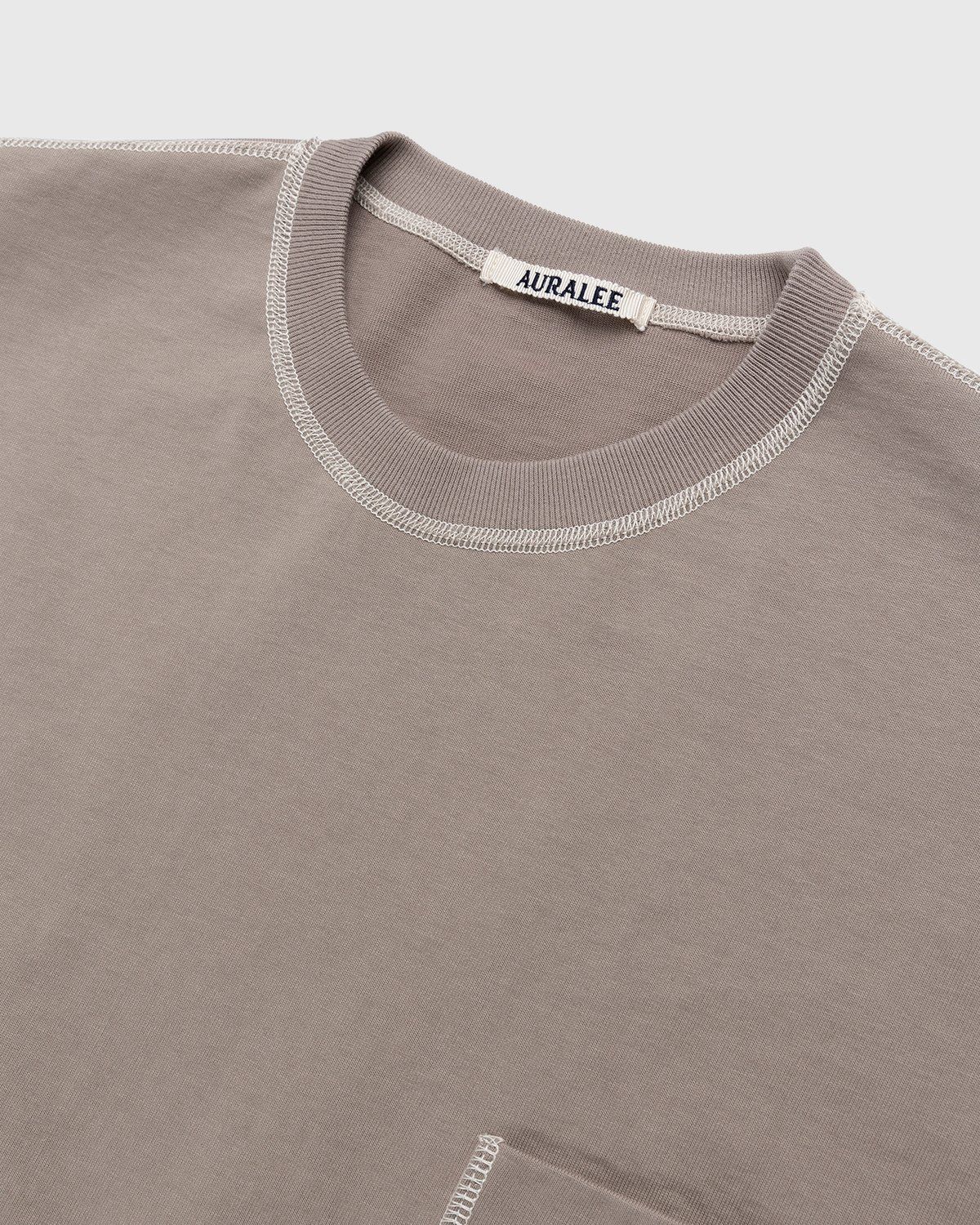 Auralee – Cotton Knit Pocket T-Shirt Grey Beige - T-shirts - Beige - Image 3