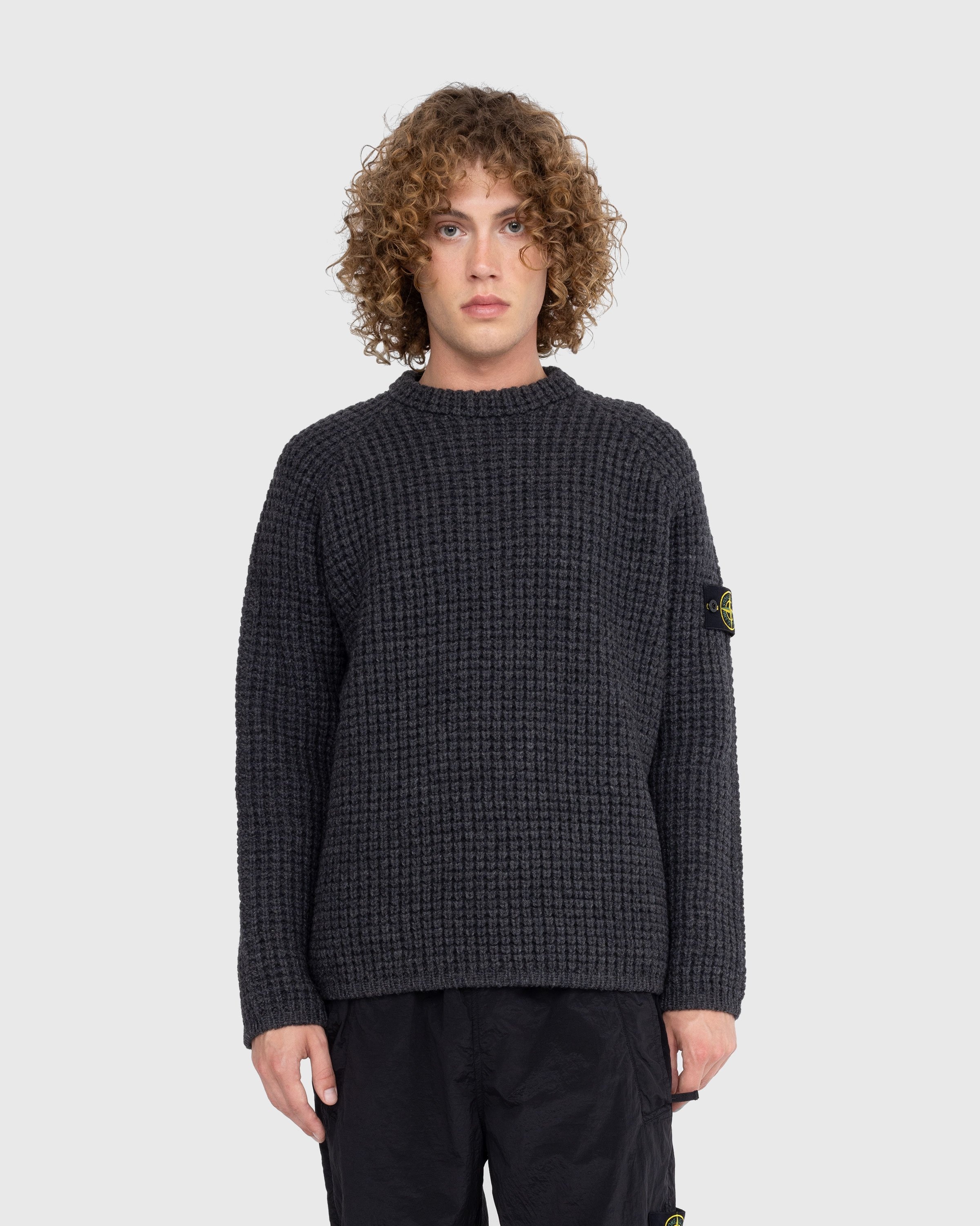 Stone Island – Waffle Knit Sweater Melange Charcoal - Knitwear - Grey - Image 2