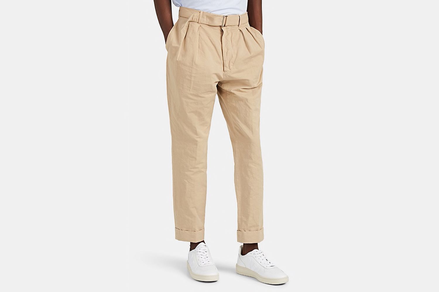 Cotton-Linen Belted Carrot Trousers