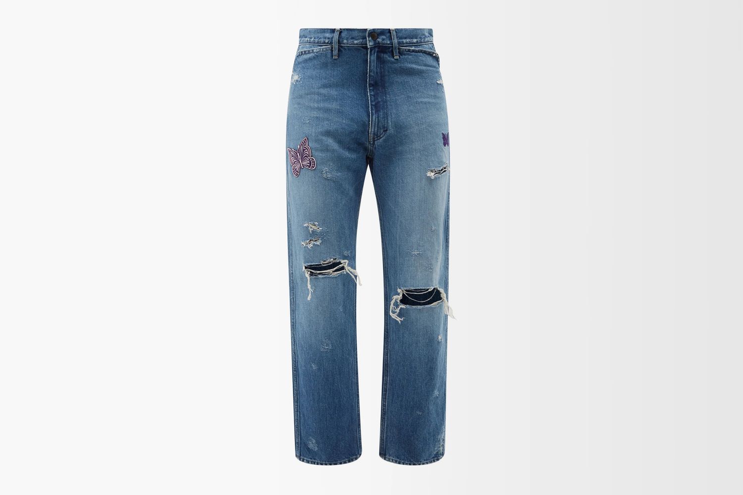 Butterfly Distressed Straight-Leg Jeans