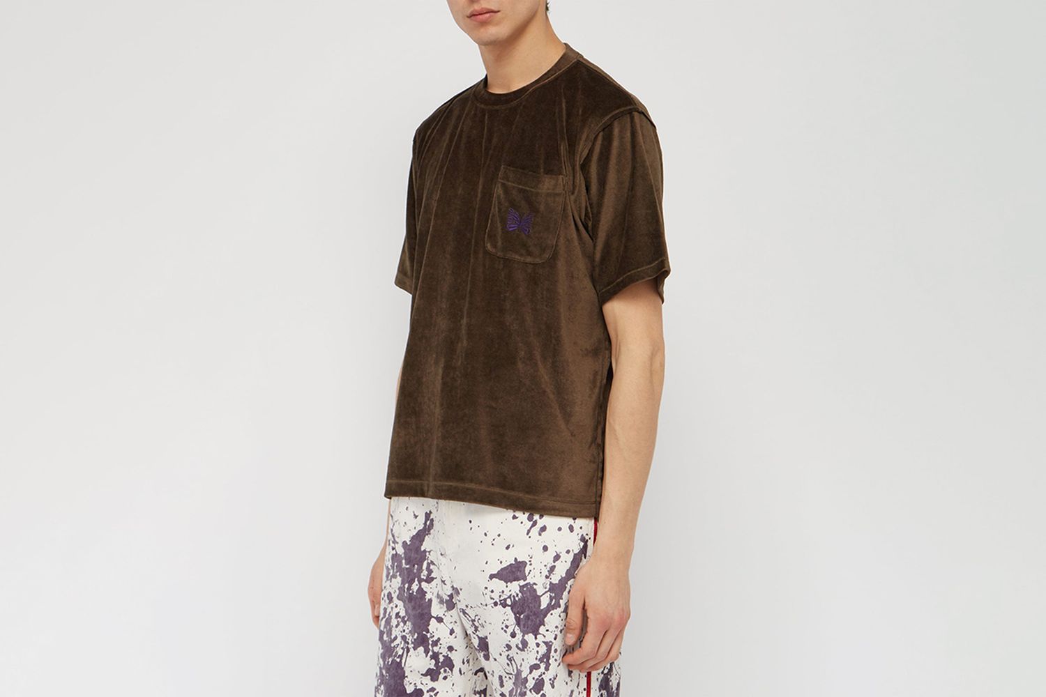 Butterfly-Embroidered Velvet T-Shirt