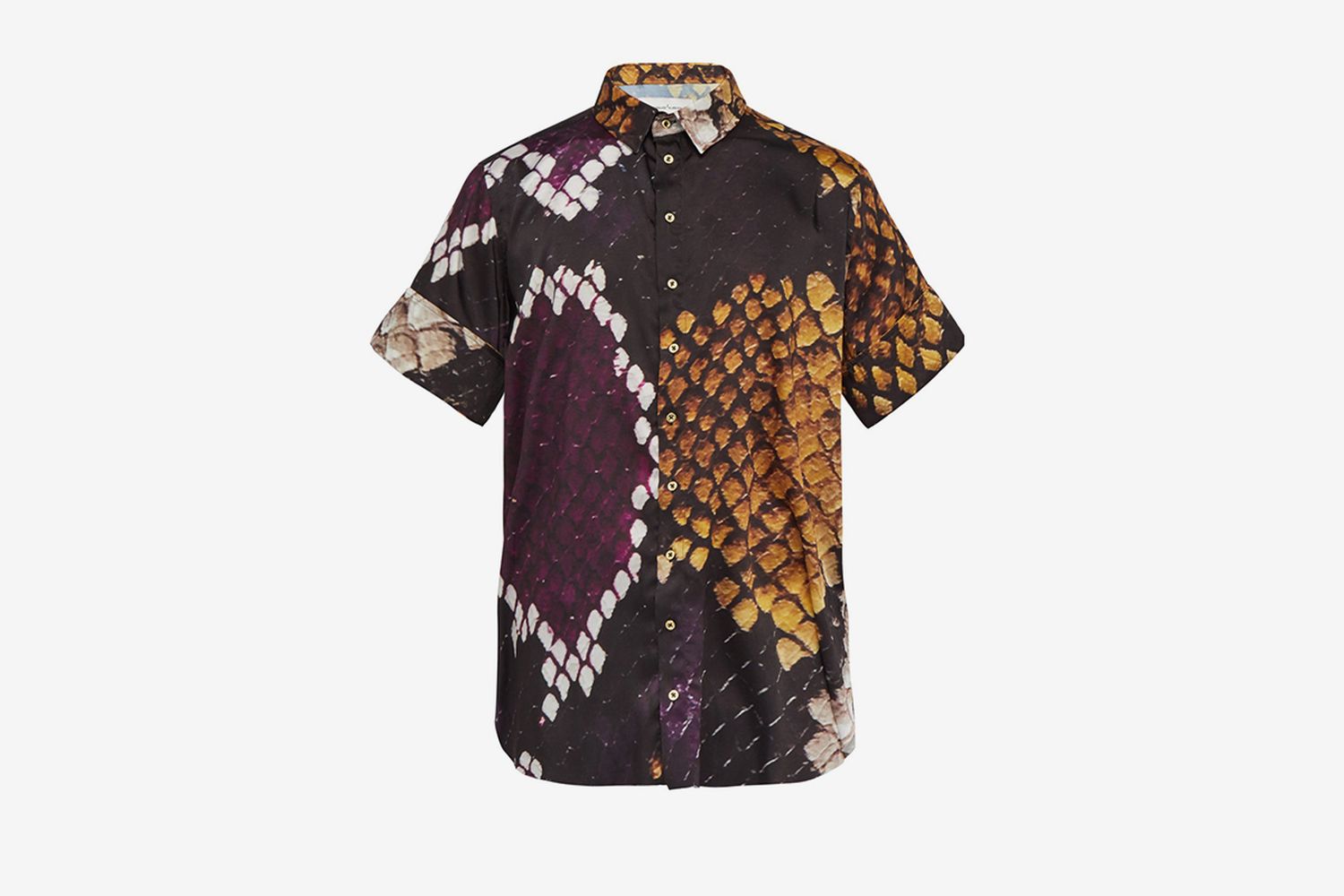 Python-Print Short-Sleeved Satin Shirt