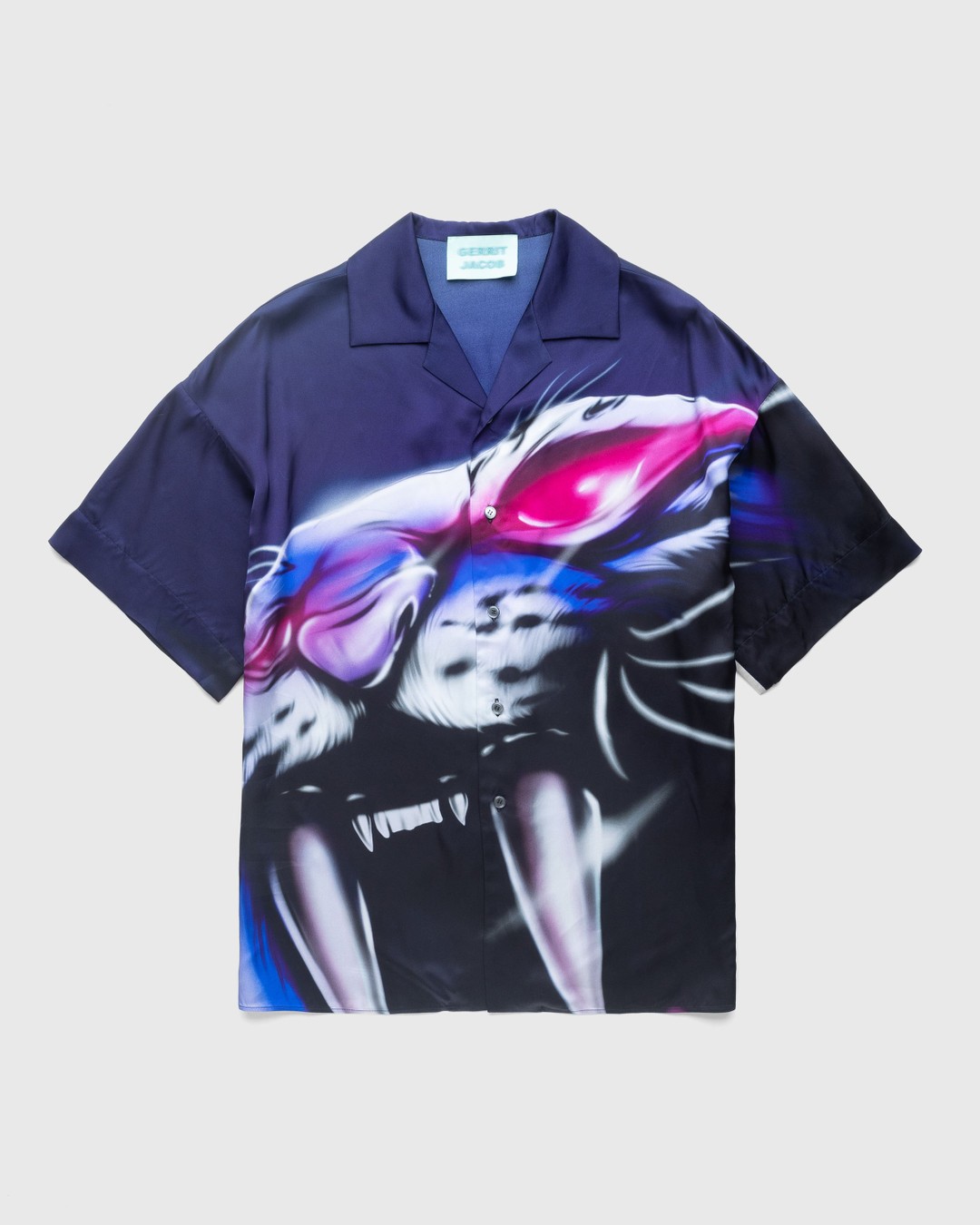 Gerrit Jacob – Satin Printed Shirt Navy/Lilac - Shirts - Purple - Image 1