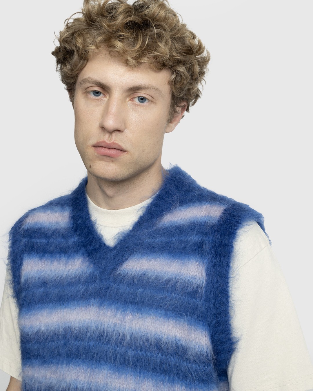Marni – Striped V-Neck Sweater Vest Blue - Knitwear - Blue - Image 5