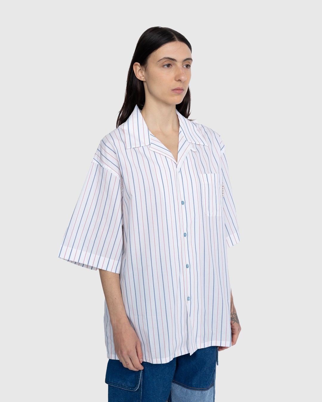 Marni – Striped Button-Up Shirt White - Shirts - White - Image 4