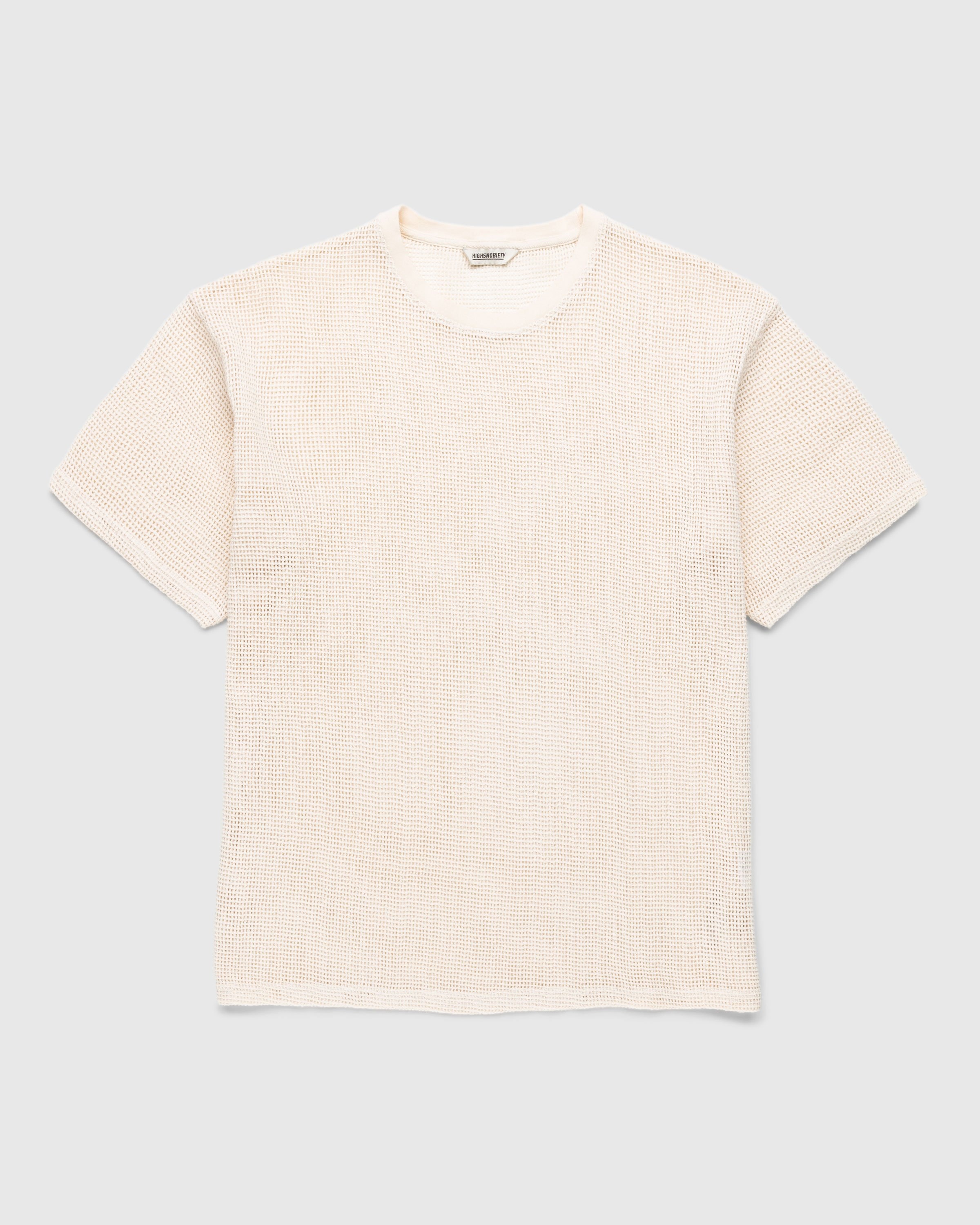 Highsnobiety – Cotton Mesh Knit T-Shirt Beige - T-shirts - Beige - Image 1