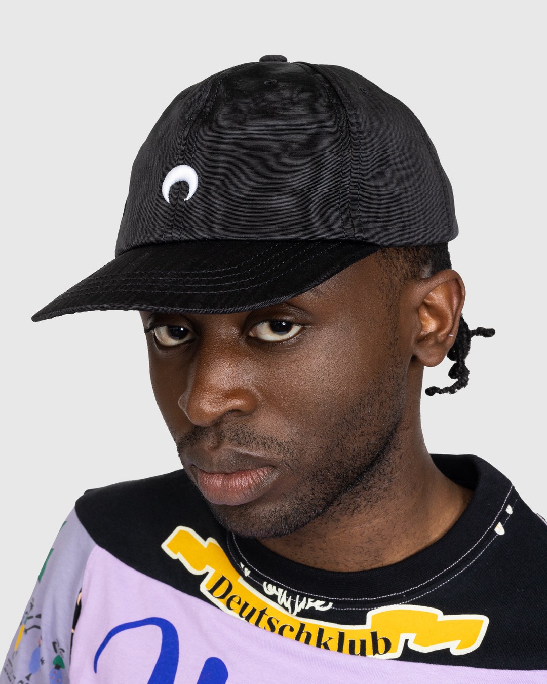 Marine Serre – Embroidered Regenerated Moire Cap Black - Hats - Black - Image 4