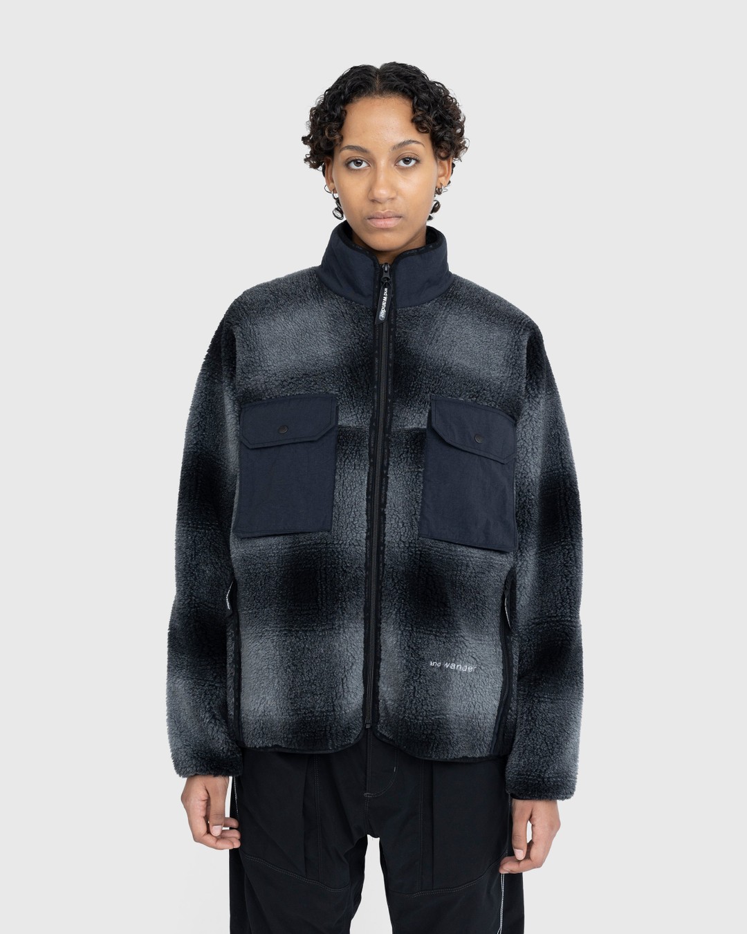 And Wander – Check Boa Jacket Black - Outerwear - Black - Image 2