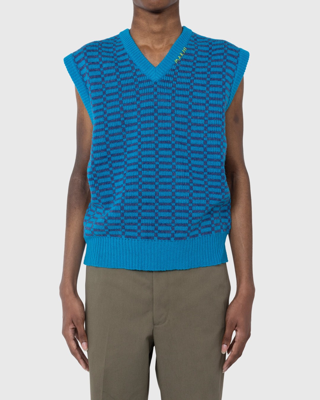 Marni – Shetland Wool V-Neck Sweater Vest Blue - Gilets - Blue - Image 2