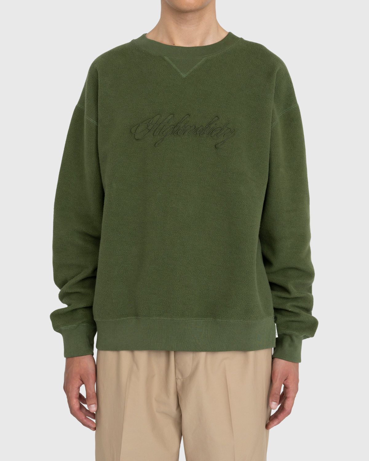 Highsnobiety – Script Logo Reverse Fleece Crew Green - Sweatshirts - Green - Image 2