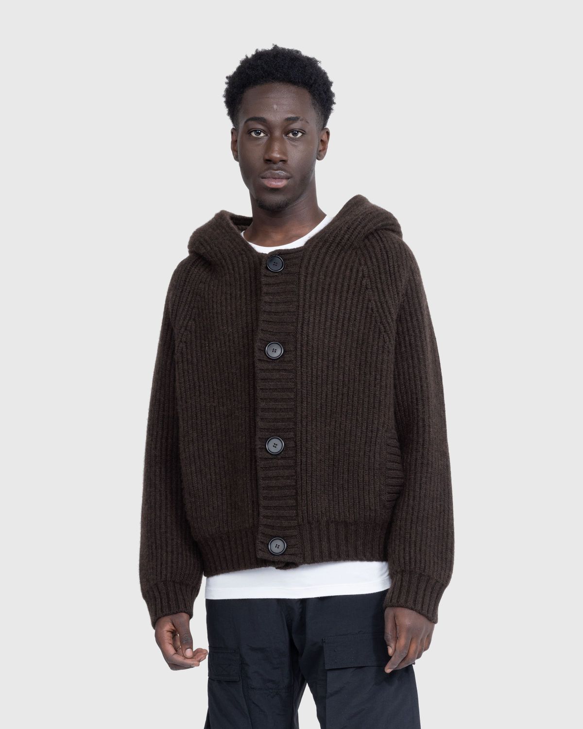 Meta Campania Collective – Michel Exaggerated Rib Cashmere Hooded Cardigan Dark Chocolate Brown - Knitwear - Brown - Image 2