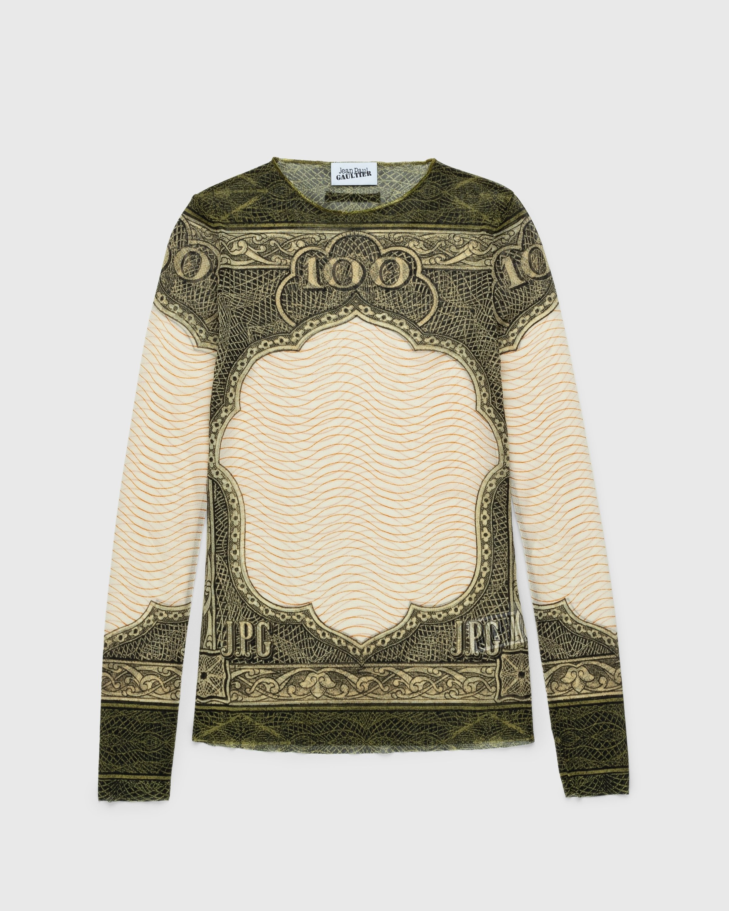 Jean Paul Gaultier – Long-Sleeve Cartouche Top Green/Ecru/Black/Orange - Sweats - Green - Image 1