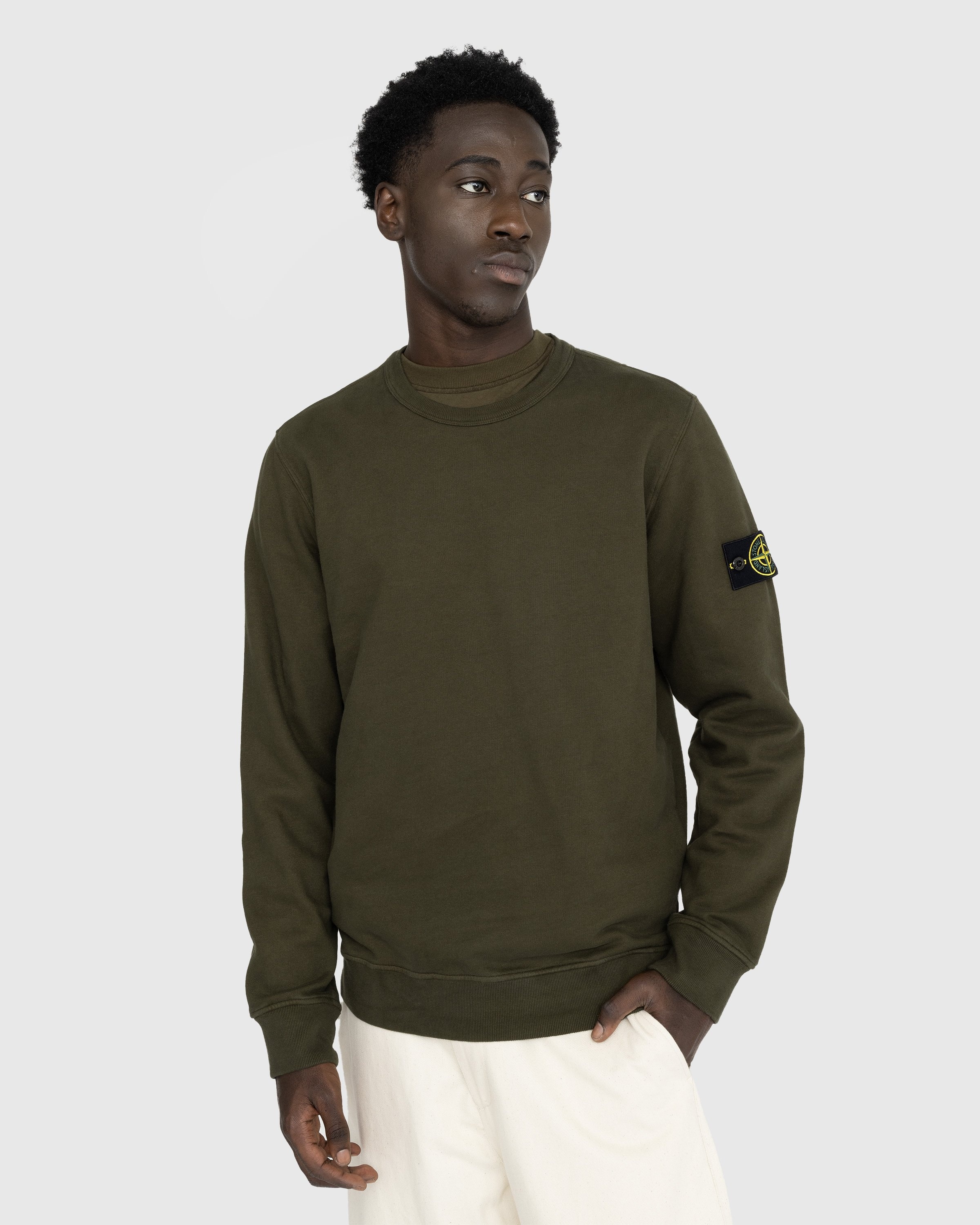 Stone Island – Garment-Dyed Brushed Fleece Crewneck Olive