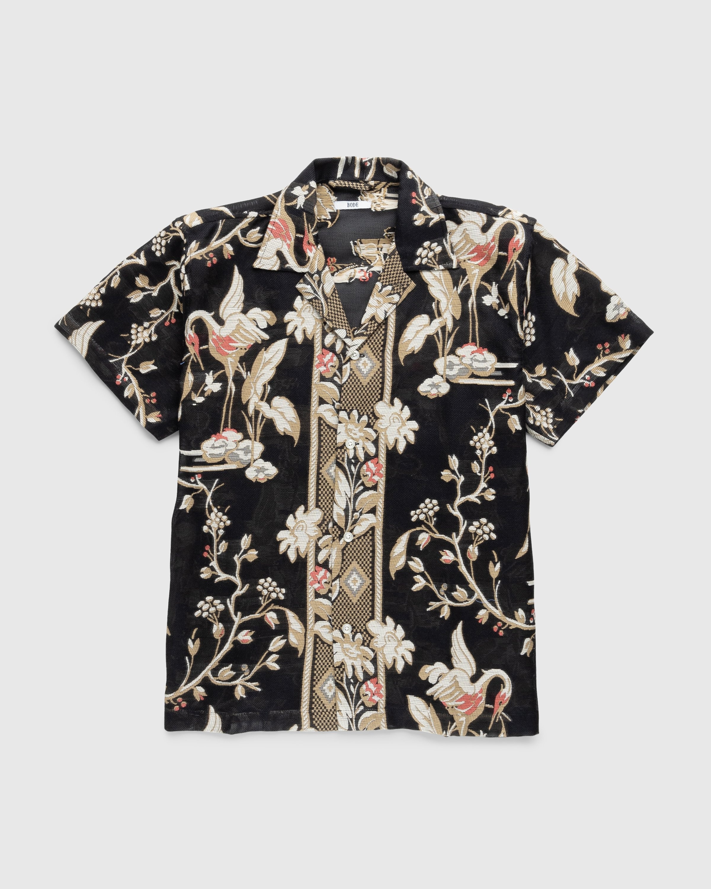 Bode – Sheer Cranes Short-Sleeve Shirt Black - Shirts - Black - Image 1