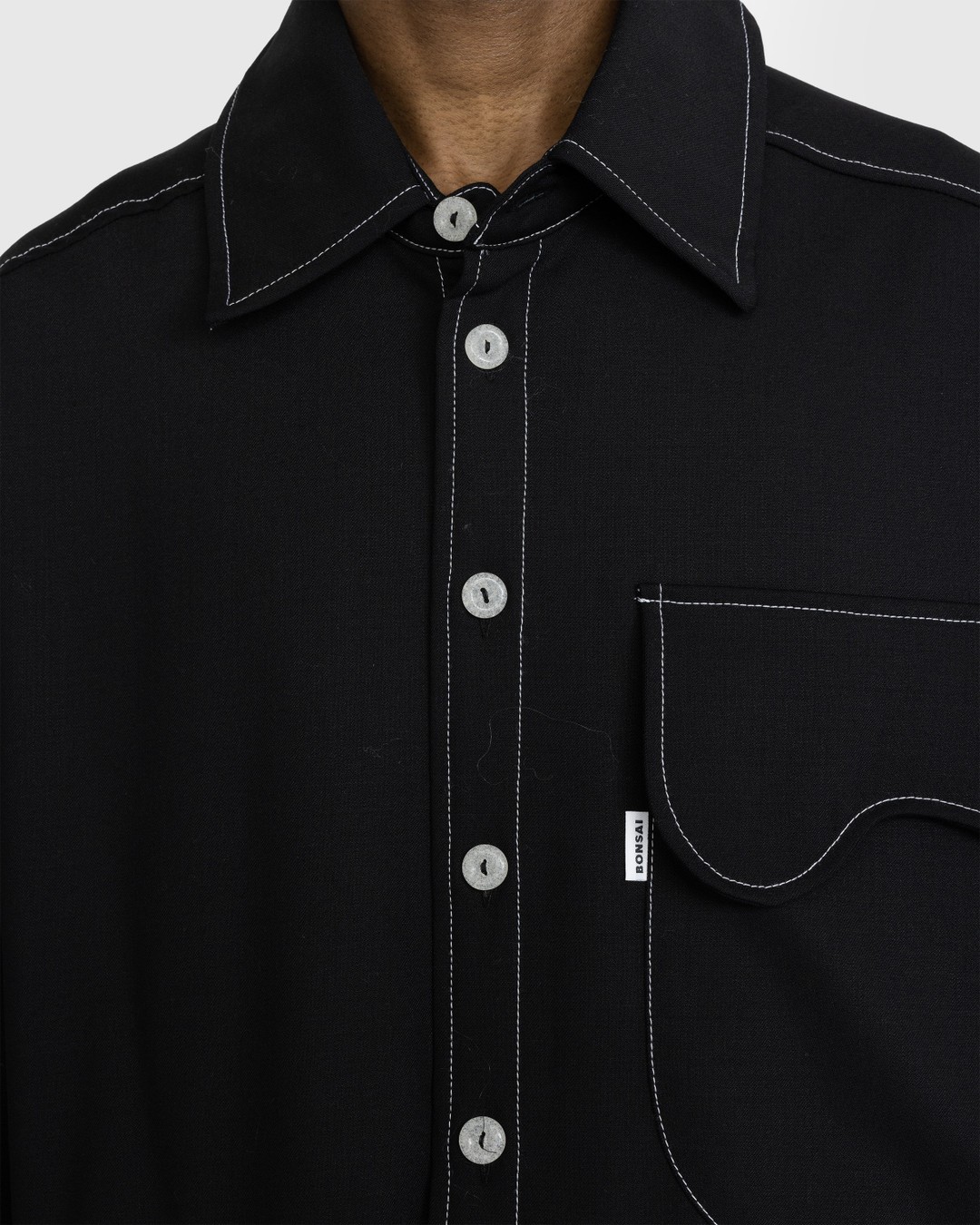 Bonsai – Contrast Stitch Button-Down Black - Shirts - Blue - Image 4
