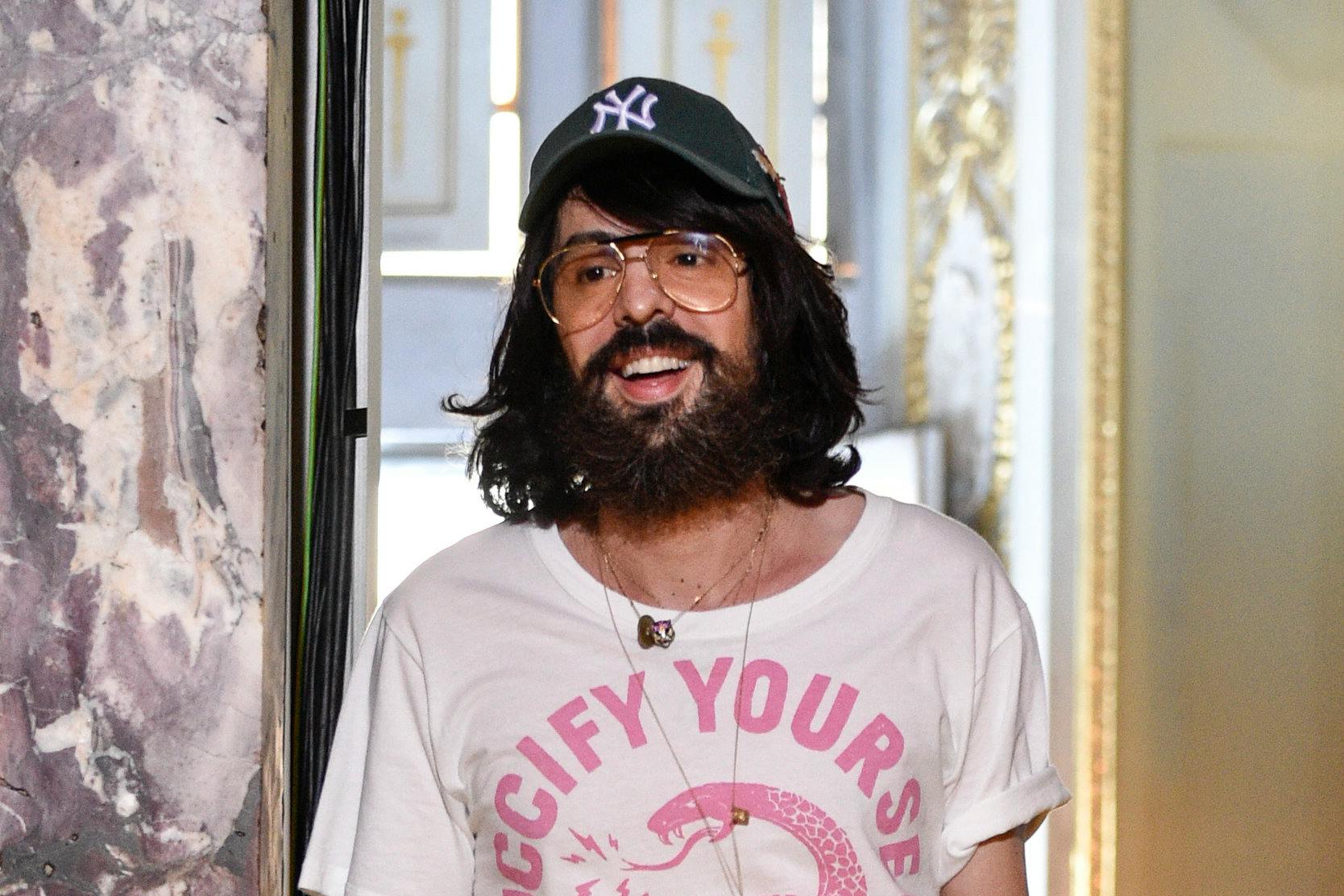 FLORENCE, ITALY - MAY 29: Designer Alessandro Michele walks the runway at the Gucci Cruise 2018 show at Palazzo Pitti on May 29, 2017 in Florence, Italy.  (Photo by Pietro D'Aprano/Getty Images)