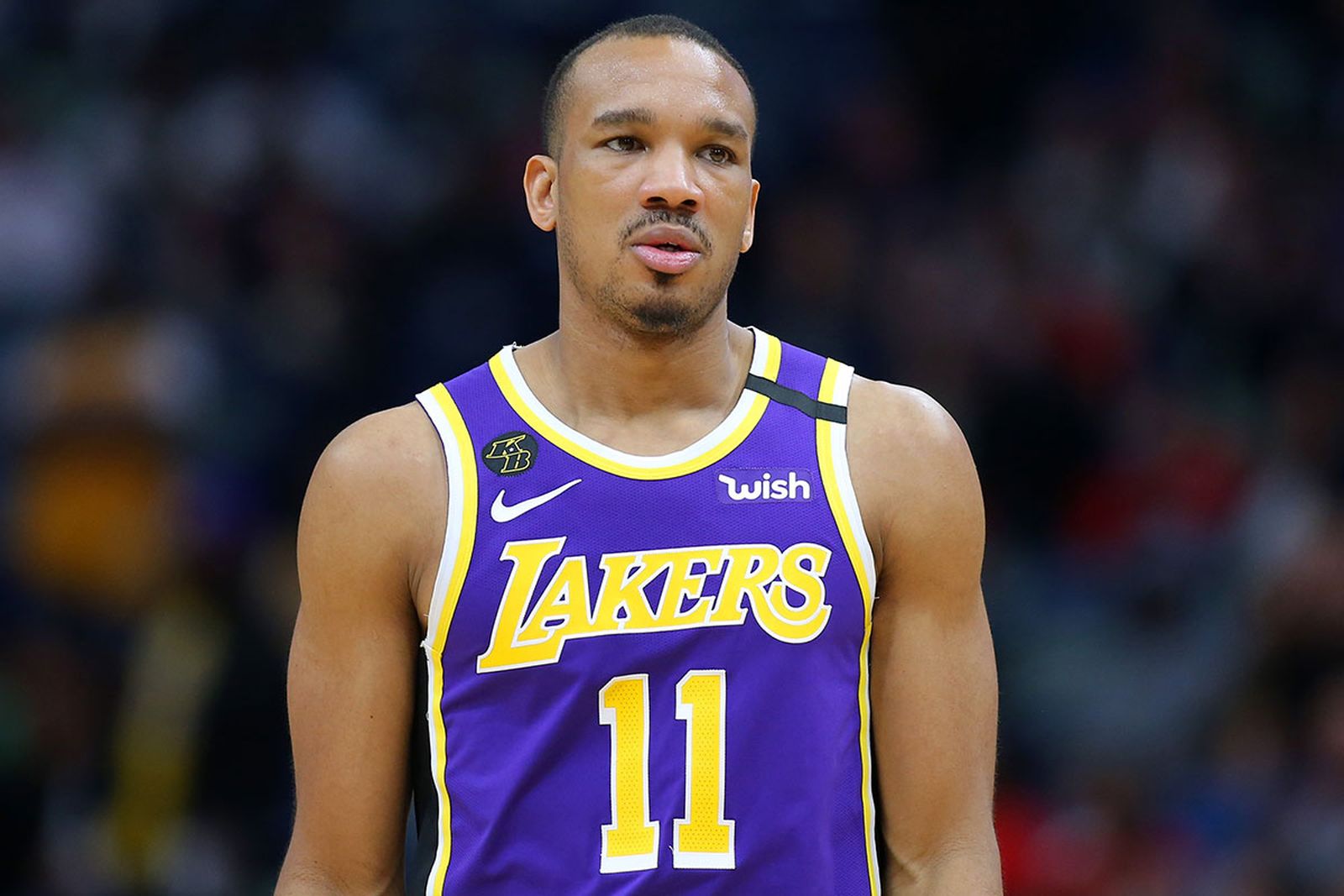 Avery Bradley #11 of the Los Angeles Lakers reacts against the New Orleans Pelicans during the second half at the Smoothie King Center