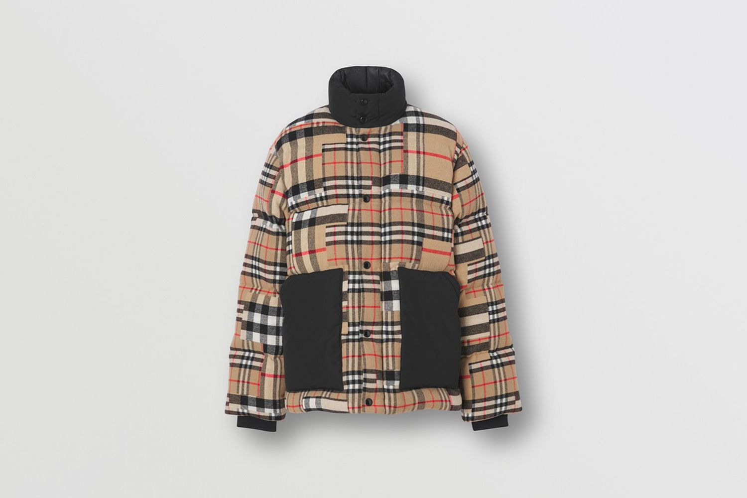 Patchwork Check Down-filled Wool Jacket