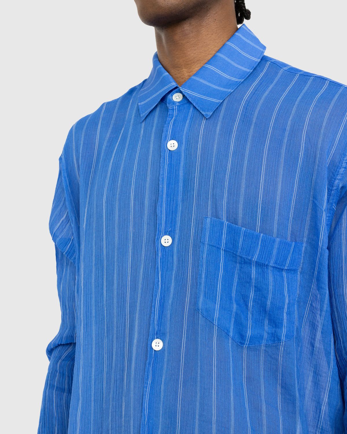 Our Legacy – Initial Shirt Blue Rayon Plait Stripe - Shirts - Blue - Image 4