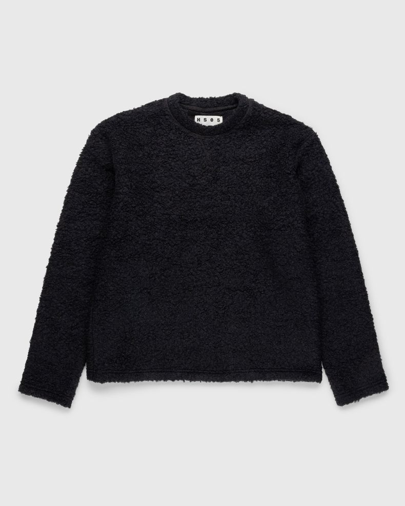 Wool Blend Inlaid Knit Crew Black