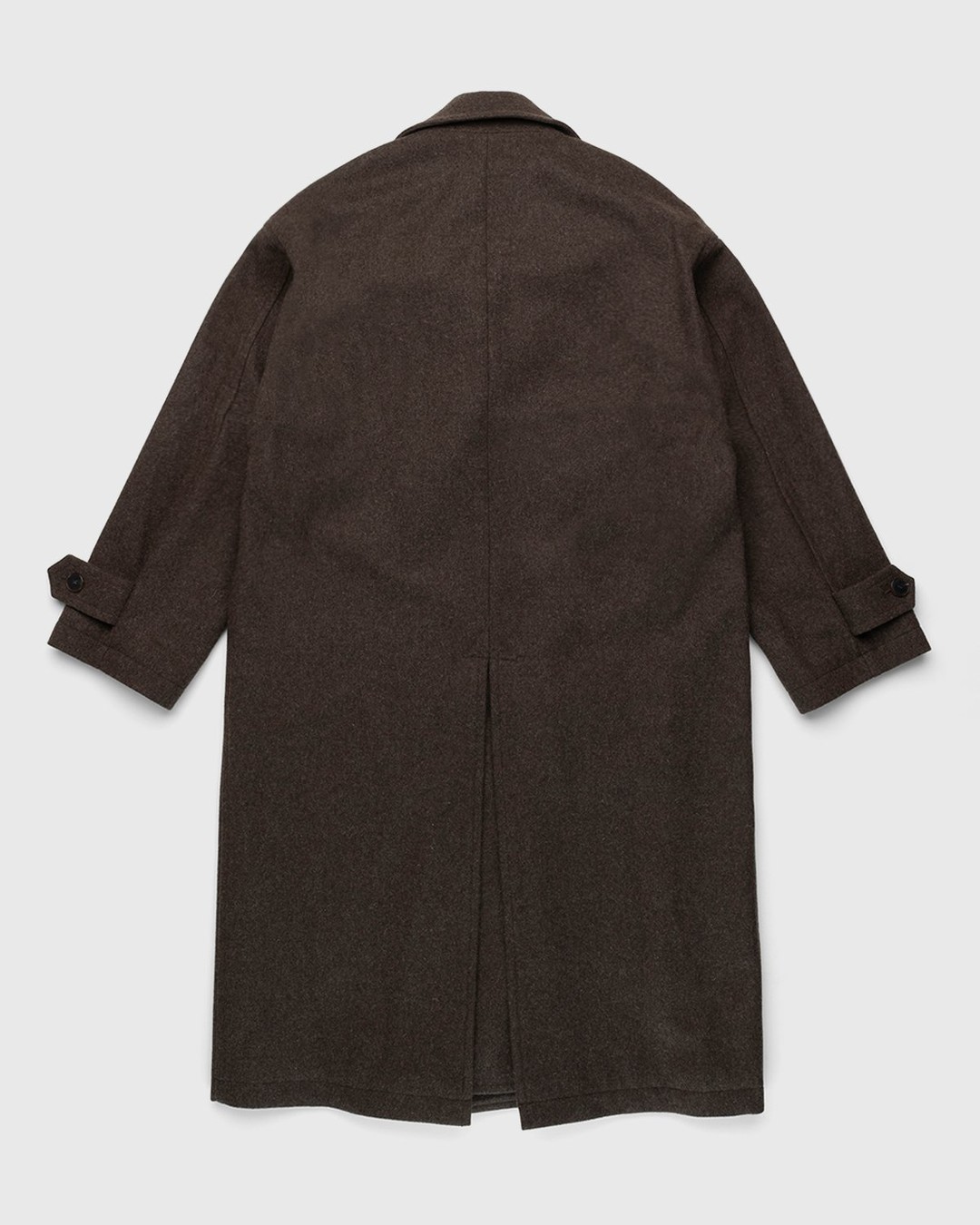 Auralee – Double-Breasted Shetland Wool Overcoat Dark Brown - Peacoats - Brown - Image 2