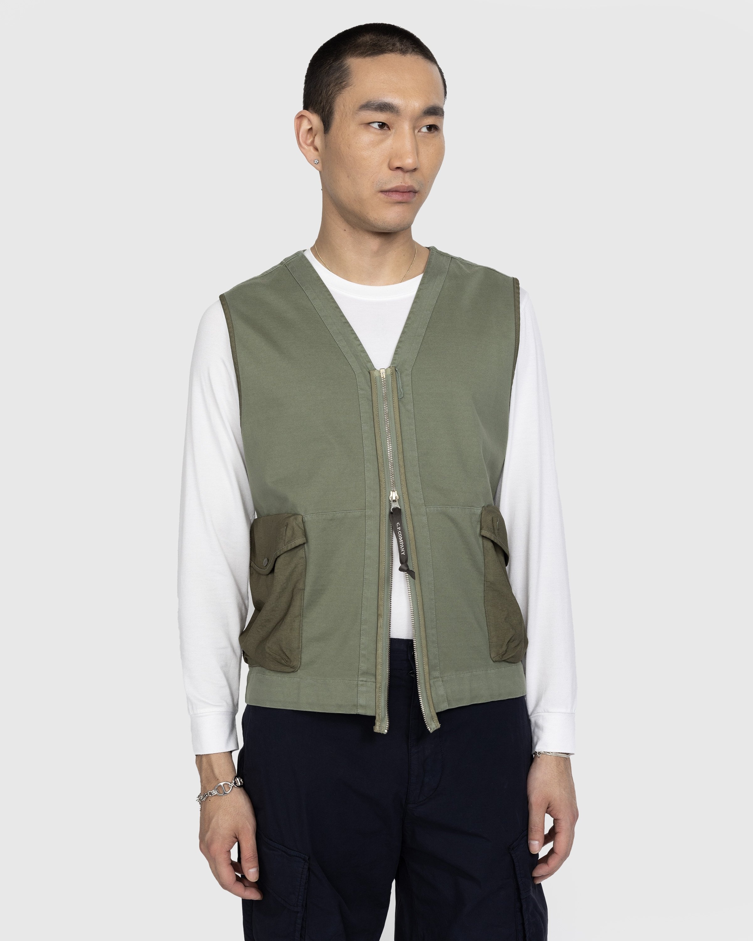 C.P. Company – Mercerized Heavy Jersey Mixed Zipped Vest Green