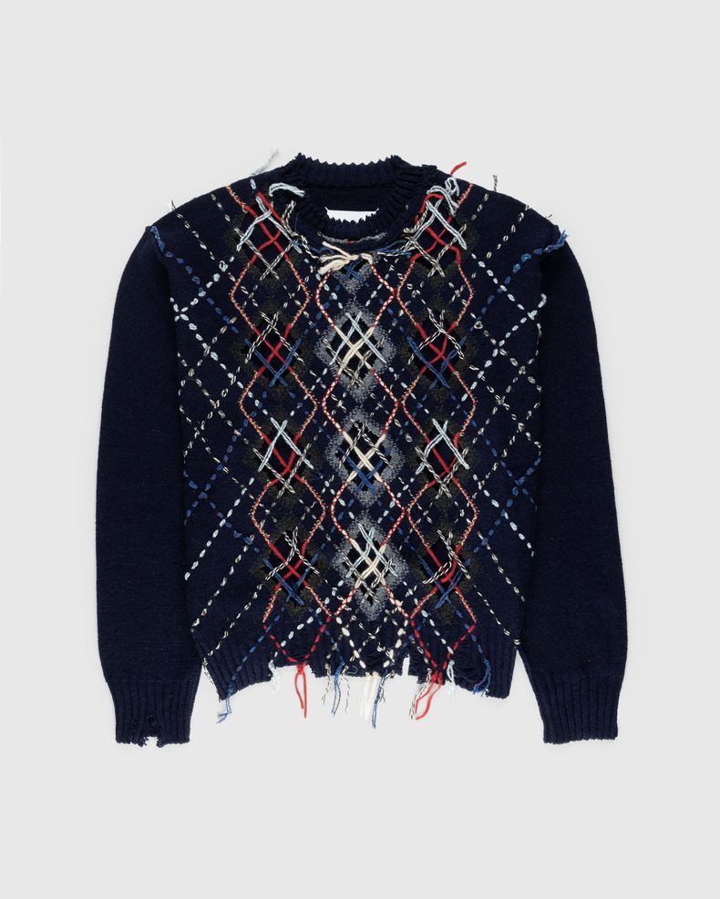 Distressed Wool Crewneck Sweater Multi