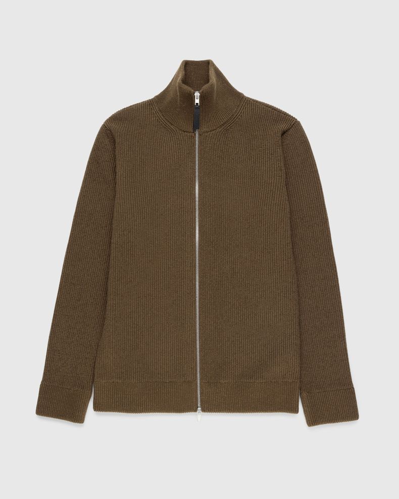 Knit Zip-Up Cardigan Brown