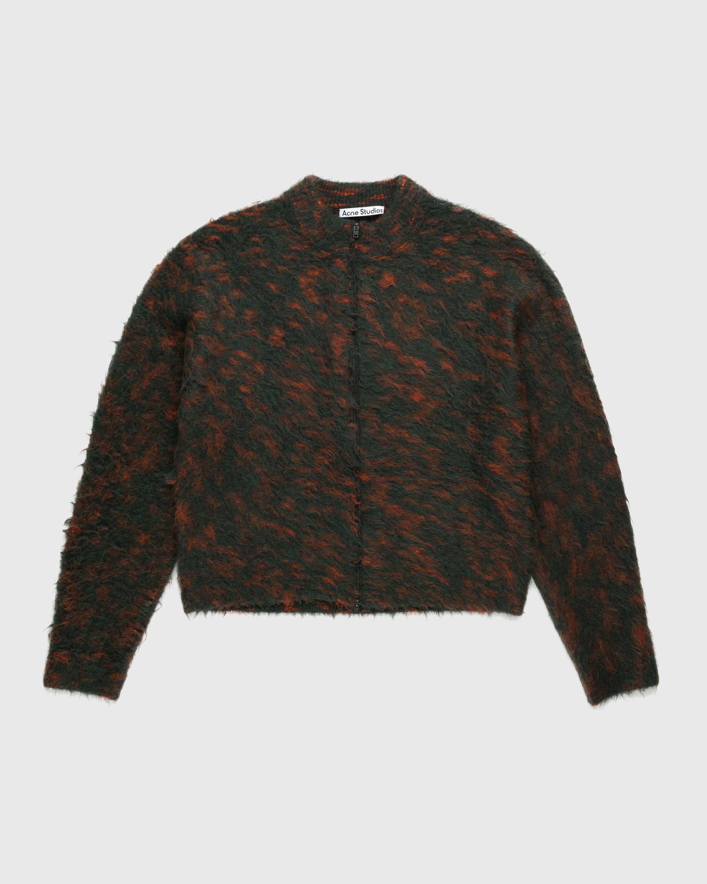 Acne Studios – Hairy Zippered Cardigan Forest Green/Orange - Knitwear - Green - Image 1