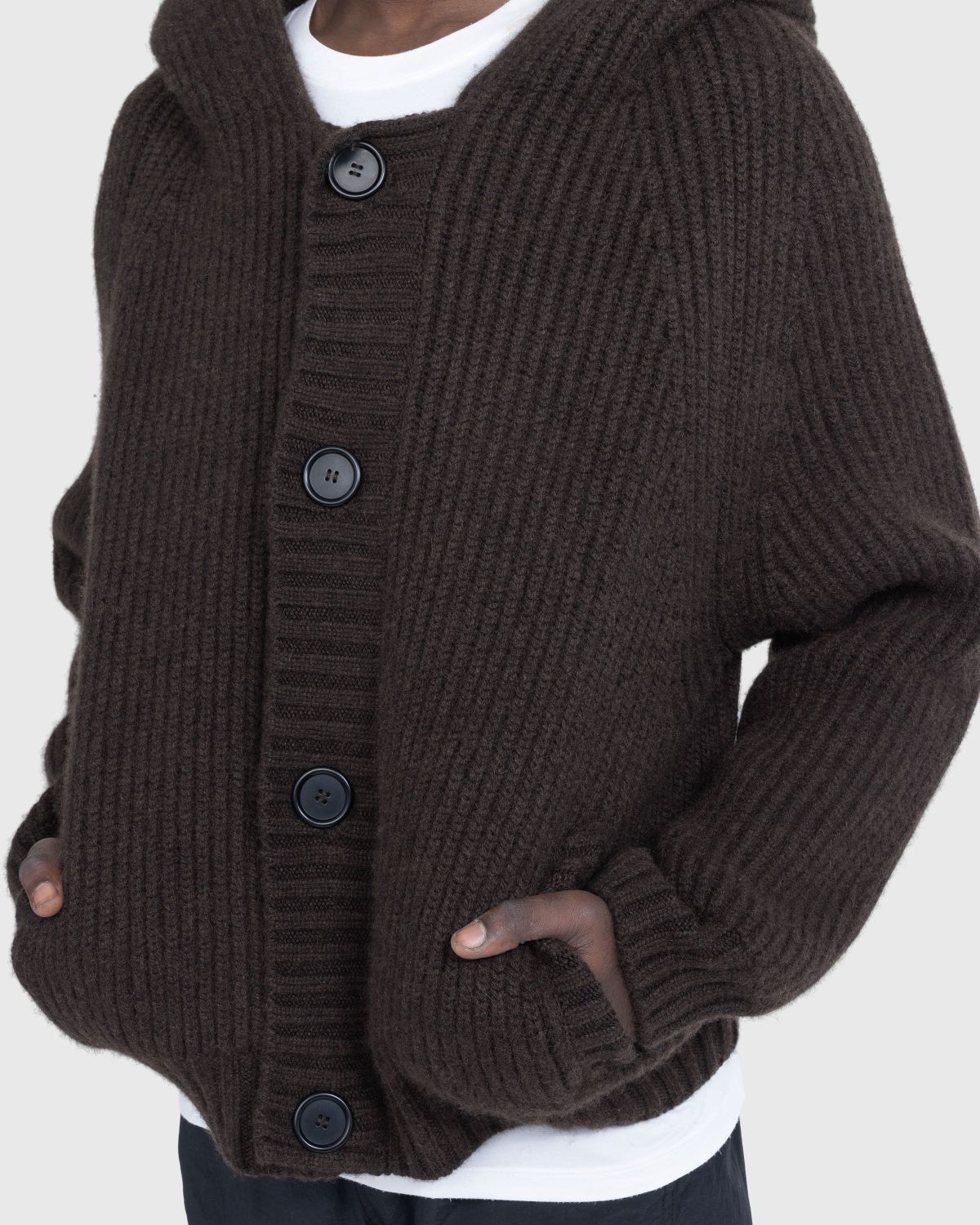 Meta Campania Collective – Michel Exaggerated Rib Cashmere Hooded Cardigan Dark Chocolate Brown - Knitwear - Brown - Image 5