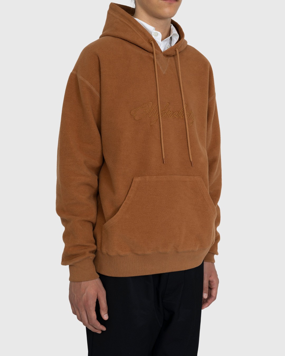 Highsnobiety – Script Logo Reverse Fleece Hoodie Brown - Sweats - Brown - Image 4