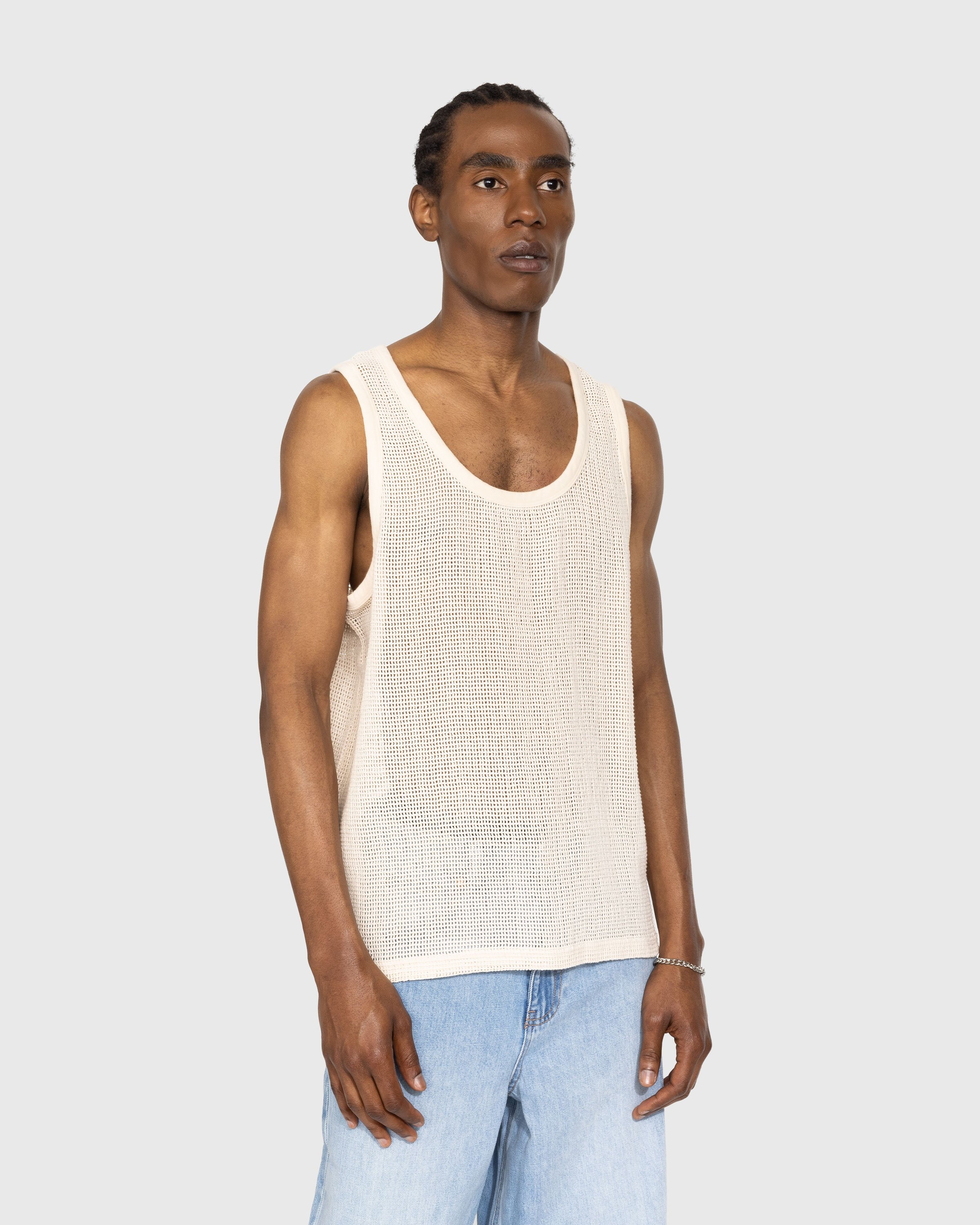 Highsnobiety – Cotton Mesh Knit Tank Top Eggshell - Tops - Beige - Image 3