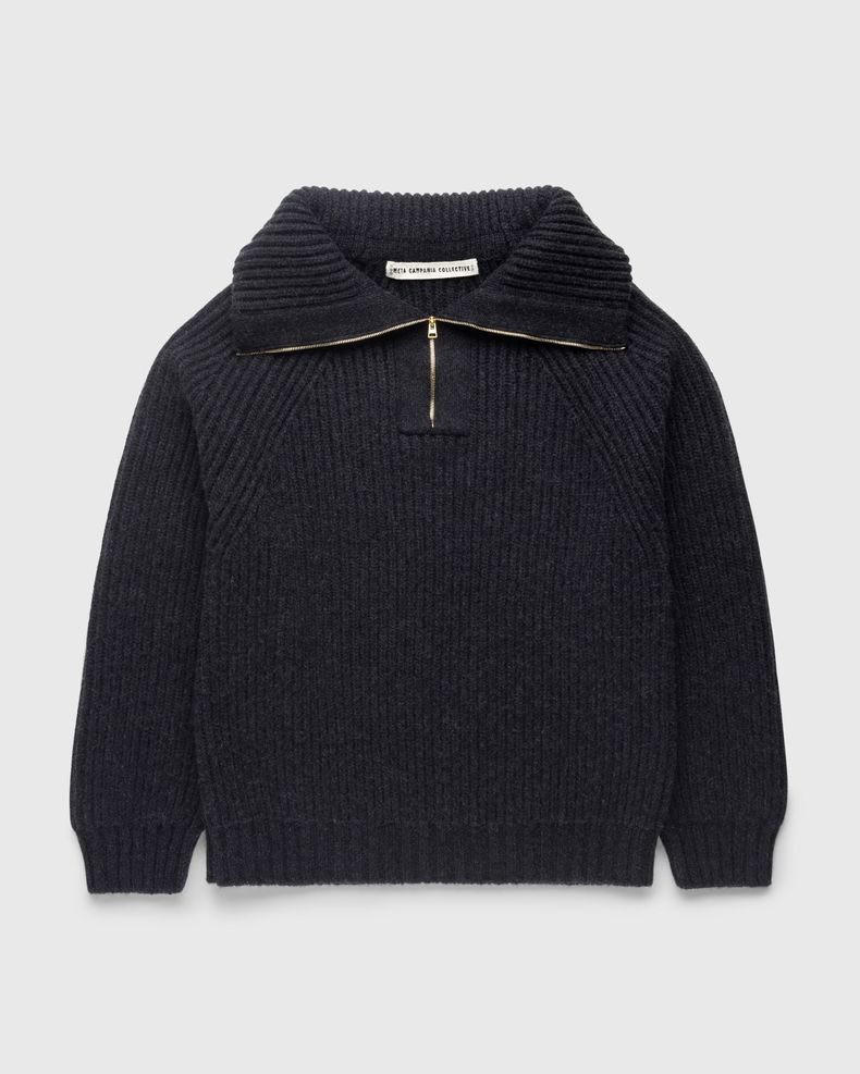 Michel Exaggerated Rib Cashmere Half Zip Weimaraner Grey