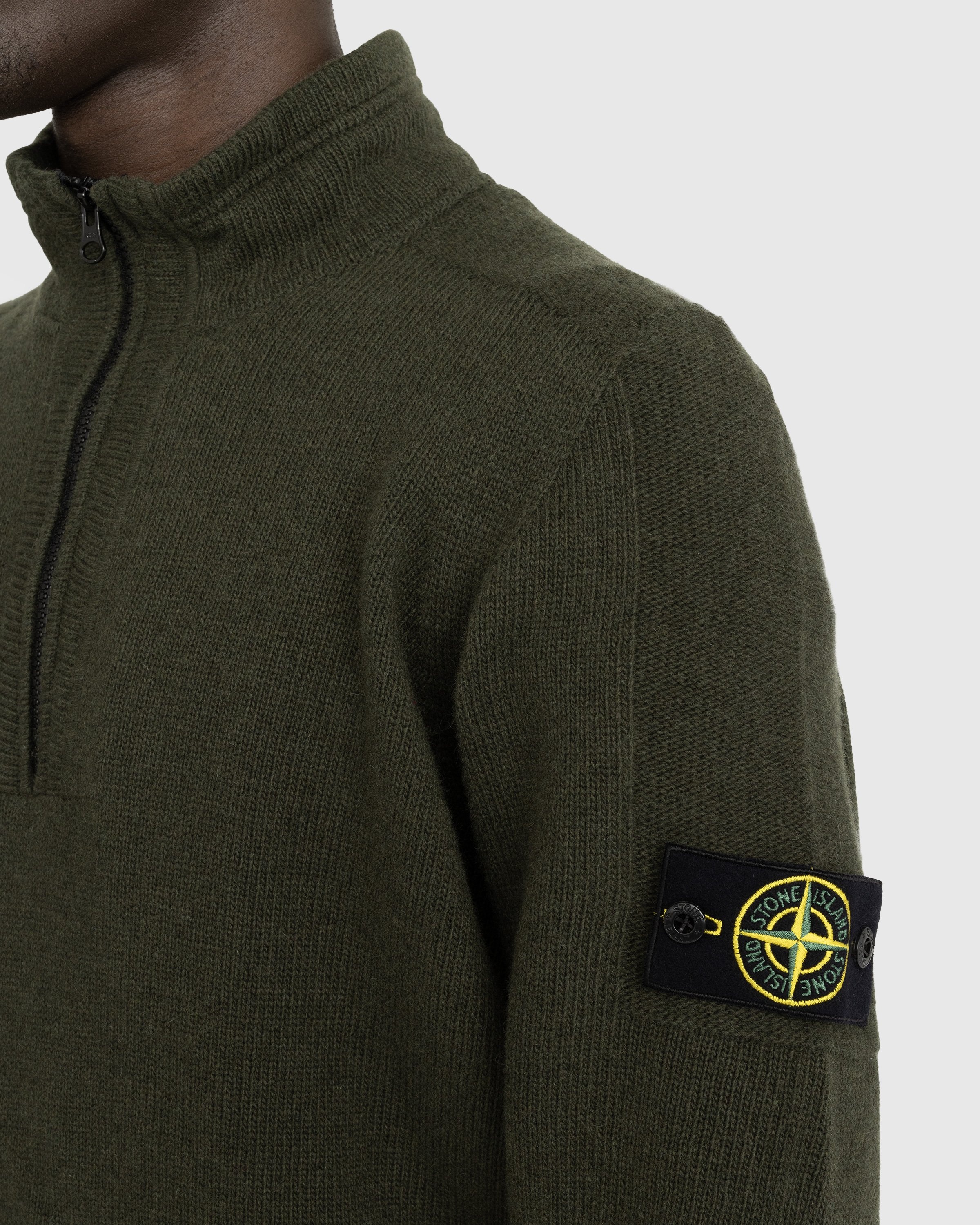 Stone Island – Lambswool Half-Zip Knit Olive - Knitwear - Green - Image 4