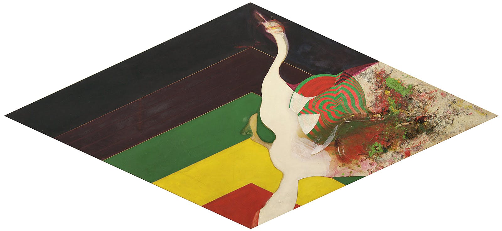 not-in-paris-grace-wales-bonners-Frank-Bowling,-Swan-I,-1964,-oil-on-canvas,-112-x-243-cm