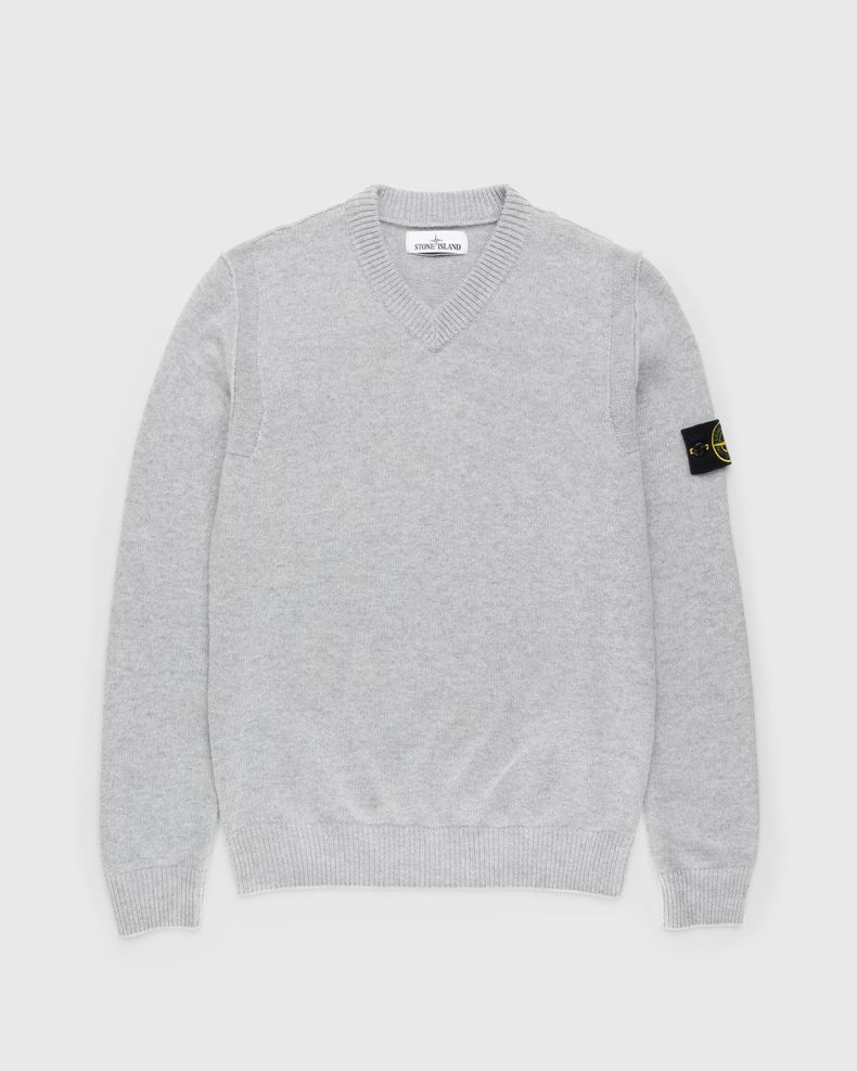 Stone Island – Wool V-Neck Sweater Pearl Grey