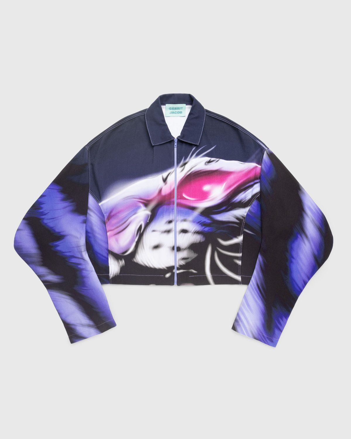 Gerrit Jacob – Printed Denim Jacket Navy/Lilac - Outerwear - Purple - Image 1