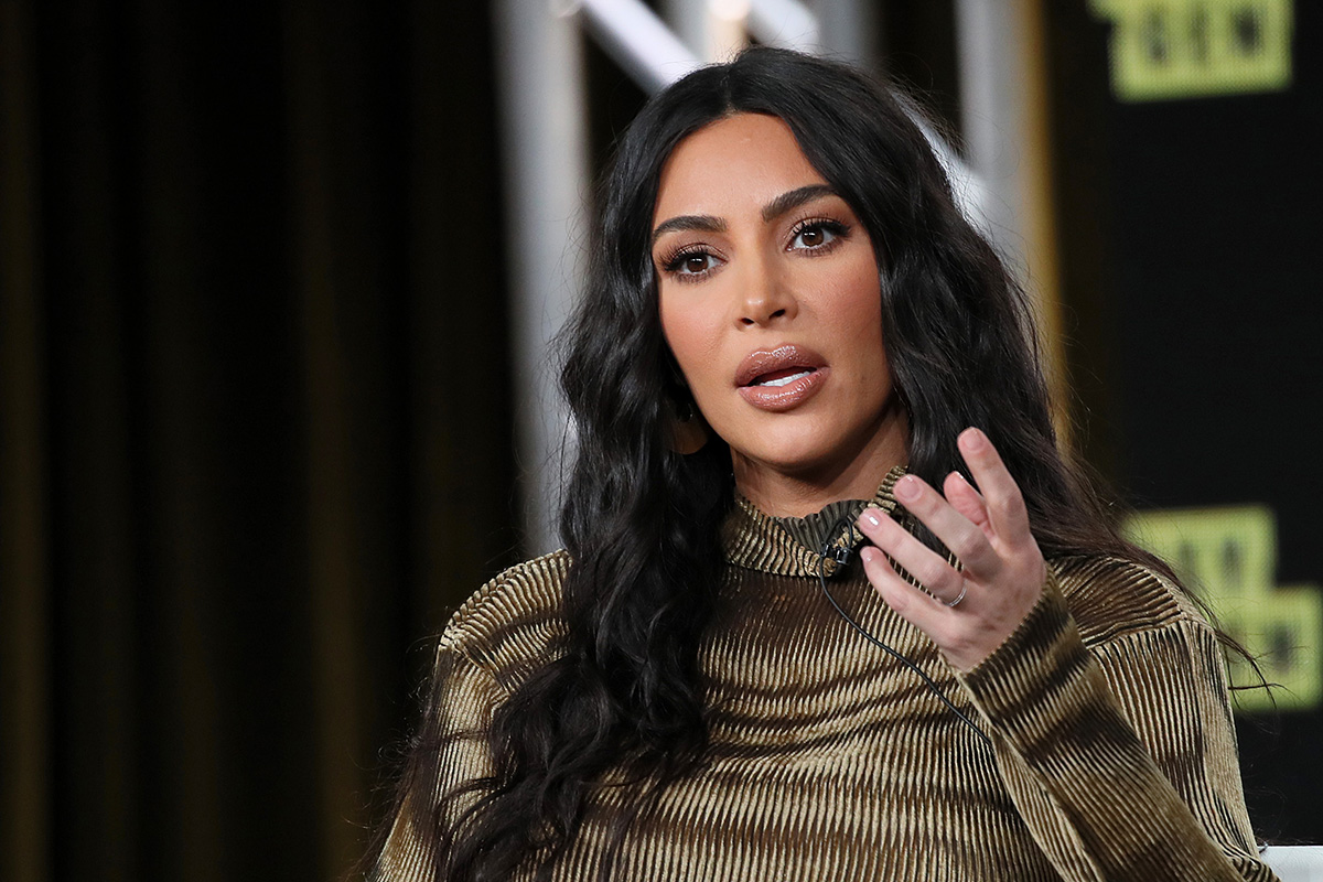 Kim Kardashian West of 'The Justice Project' speaks onstage during the 2020 Winter TCA Tour