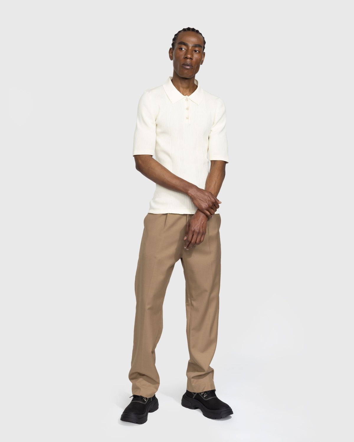 Maison Margiela – Knitted Polo Shirt Beige - Shirts - Beige - Image 4