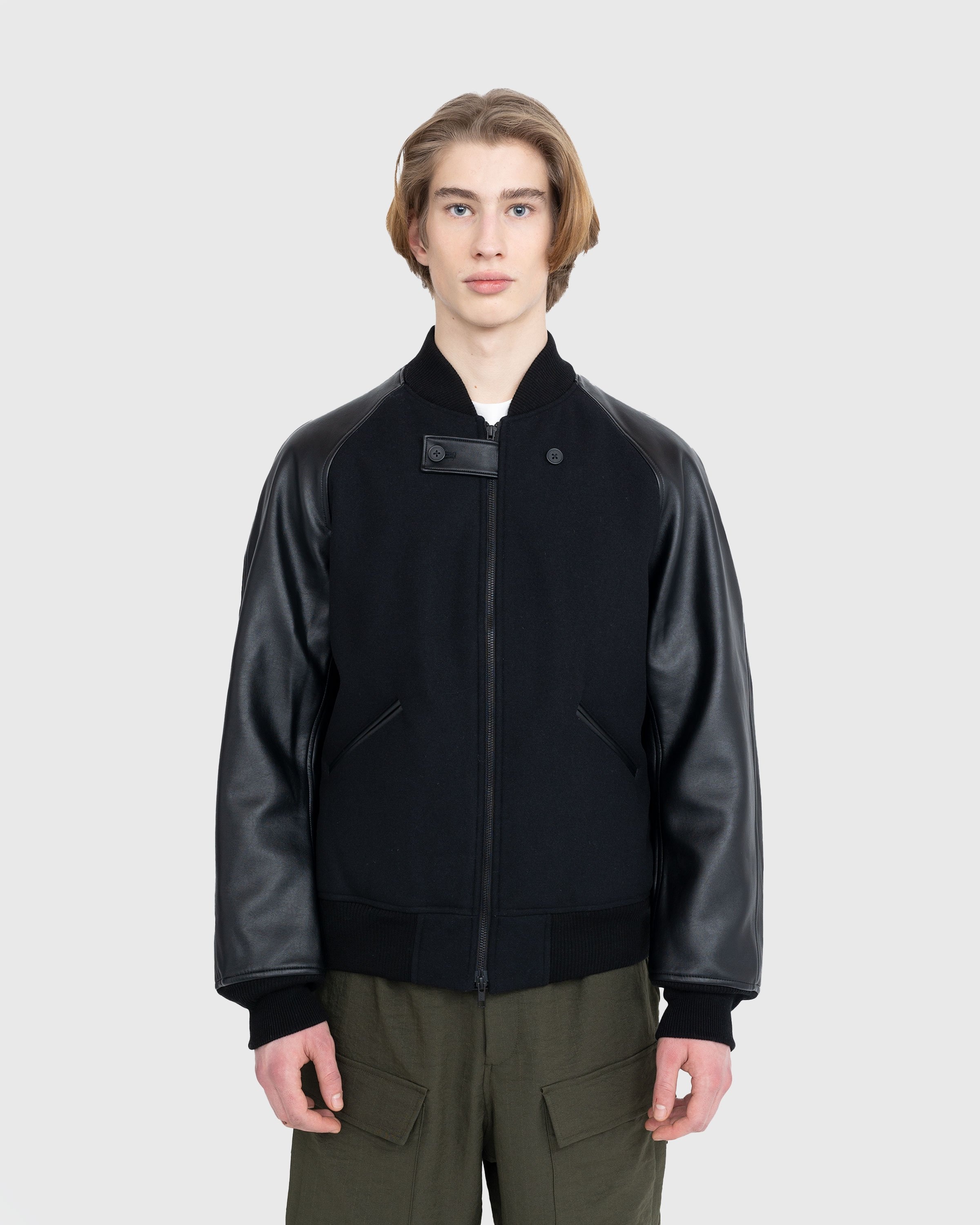 BOSS - Varsity-style jacket with monogram-embossed leather sleeves