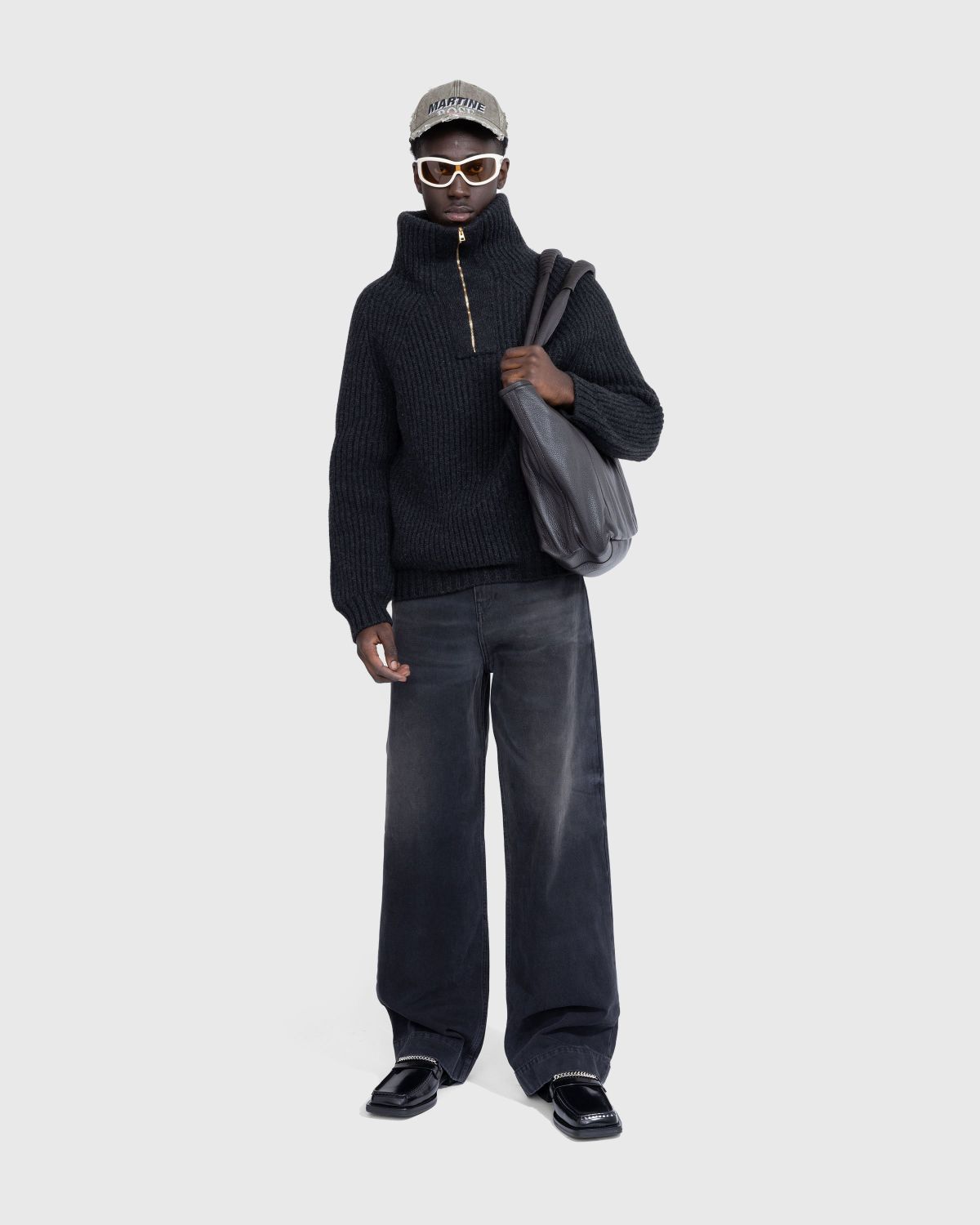 Meta Campania Collective – Michel Exaggerated Rib Cashmere Half Zip Weimaraner Grey - Knitwear - Grey - Image 2