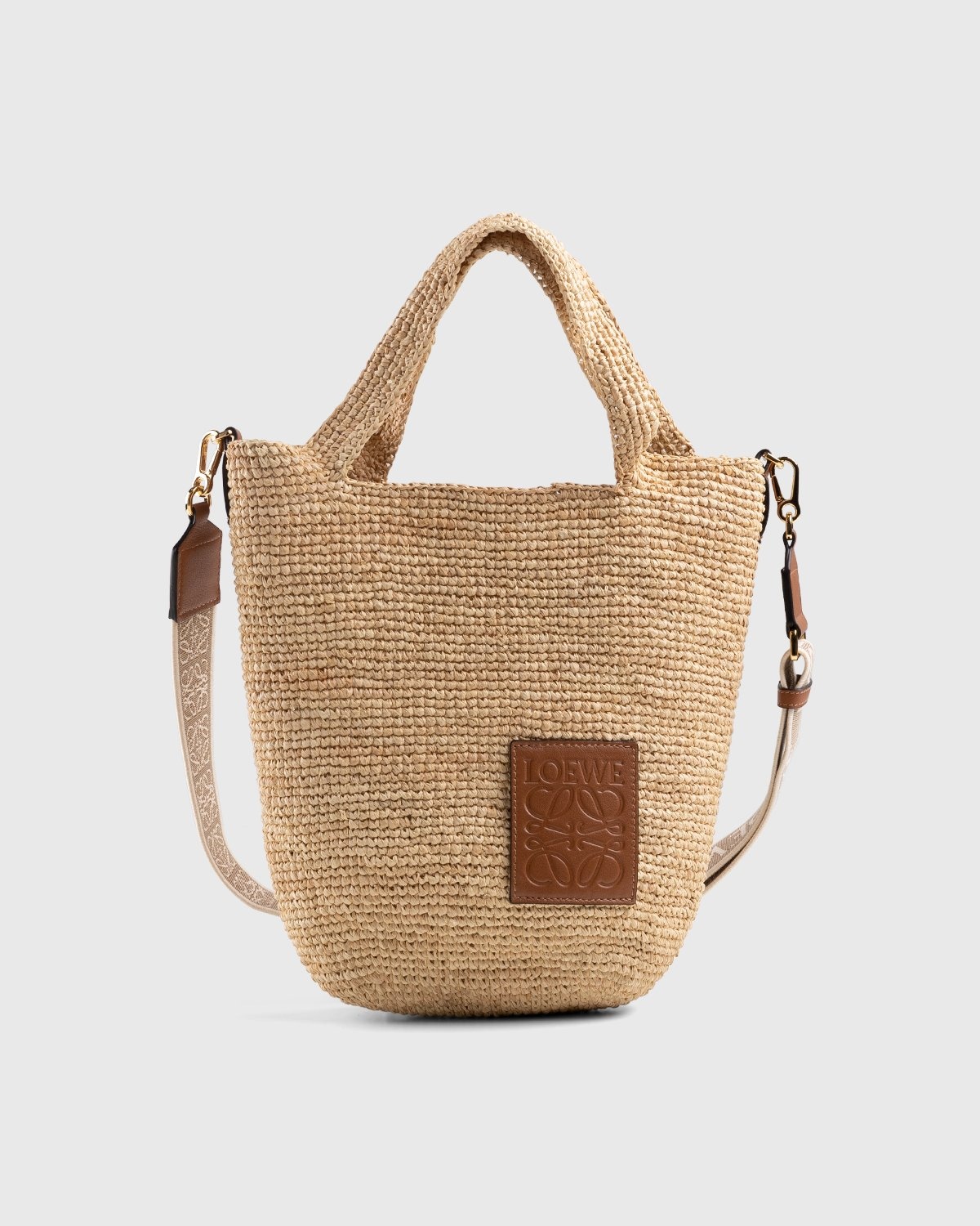 Drawstring bucket bag in palm leaf and calfskin Natural/Tan - LOEWE