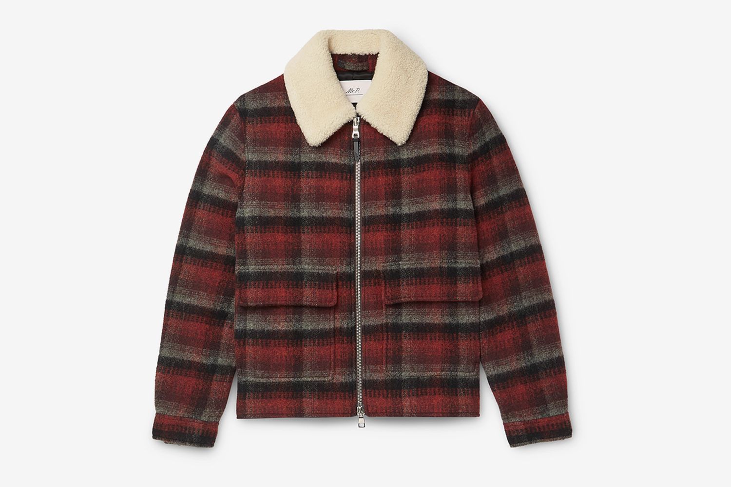 Shearling-Trimmed Checked Wool Jacket