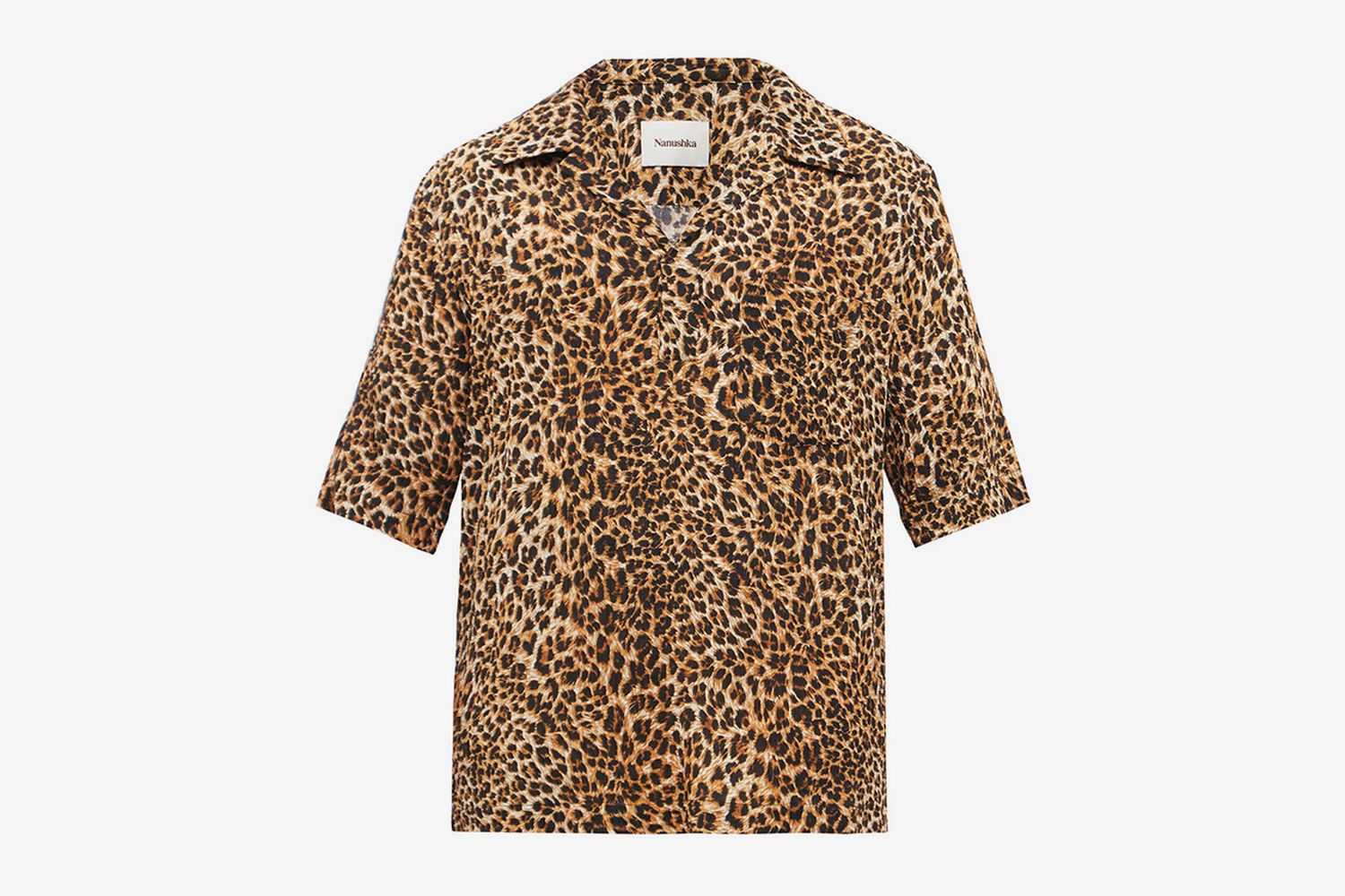 Bolen Cuban-collar Leopard-Print Crepe Shirt
